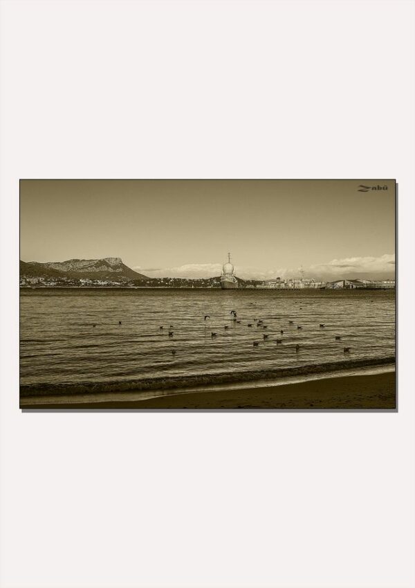 Tableau 120 x 73 cm - Saint-Mandrier - Vue sur la rade de Toulon noir et blanc sépia